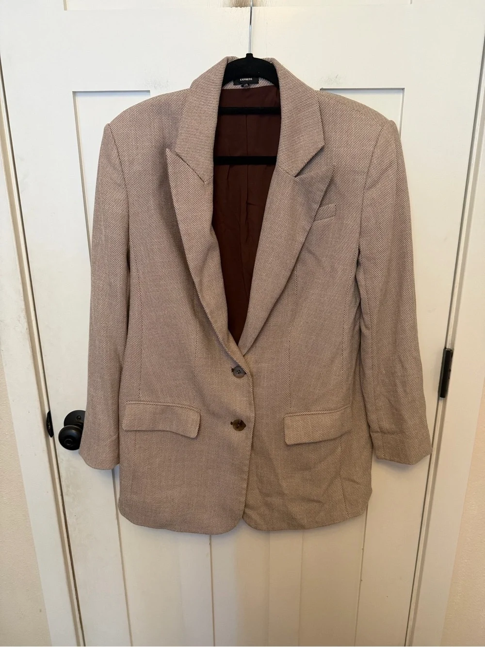 Express Textured Oversized Blazer Boyfriend Fit Beige Neutral Two Button Lined S - Picture 6 of 12